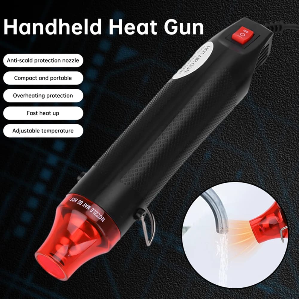 Pistola ad Aria Calda 220V, Strumento Elettrico per Fai-da-te, Mini Soffiatore da 300W per Saldatura e Artigianato con Supporto, per Termoretrazione