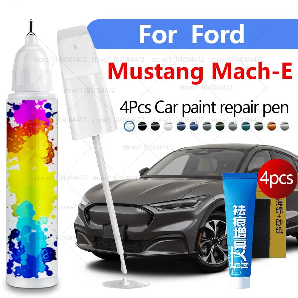 Car paint repair pen for Ford Mustang Mach-E 2020-2025 Accessories for repair scratches paint 4 pieces Black white AZ Black G1 Red D4 Blue