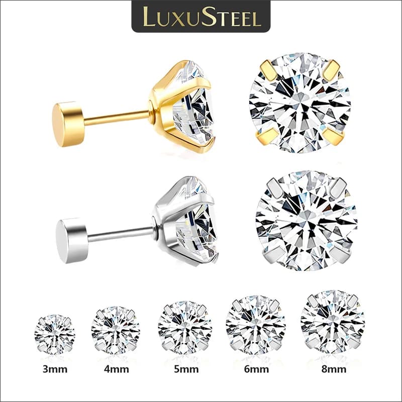 LUXUSTEEL 1 pairs/2 pieces stainless steel crystal earrings for women 4 poly transparent round string jewelry ear zircons