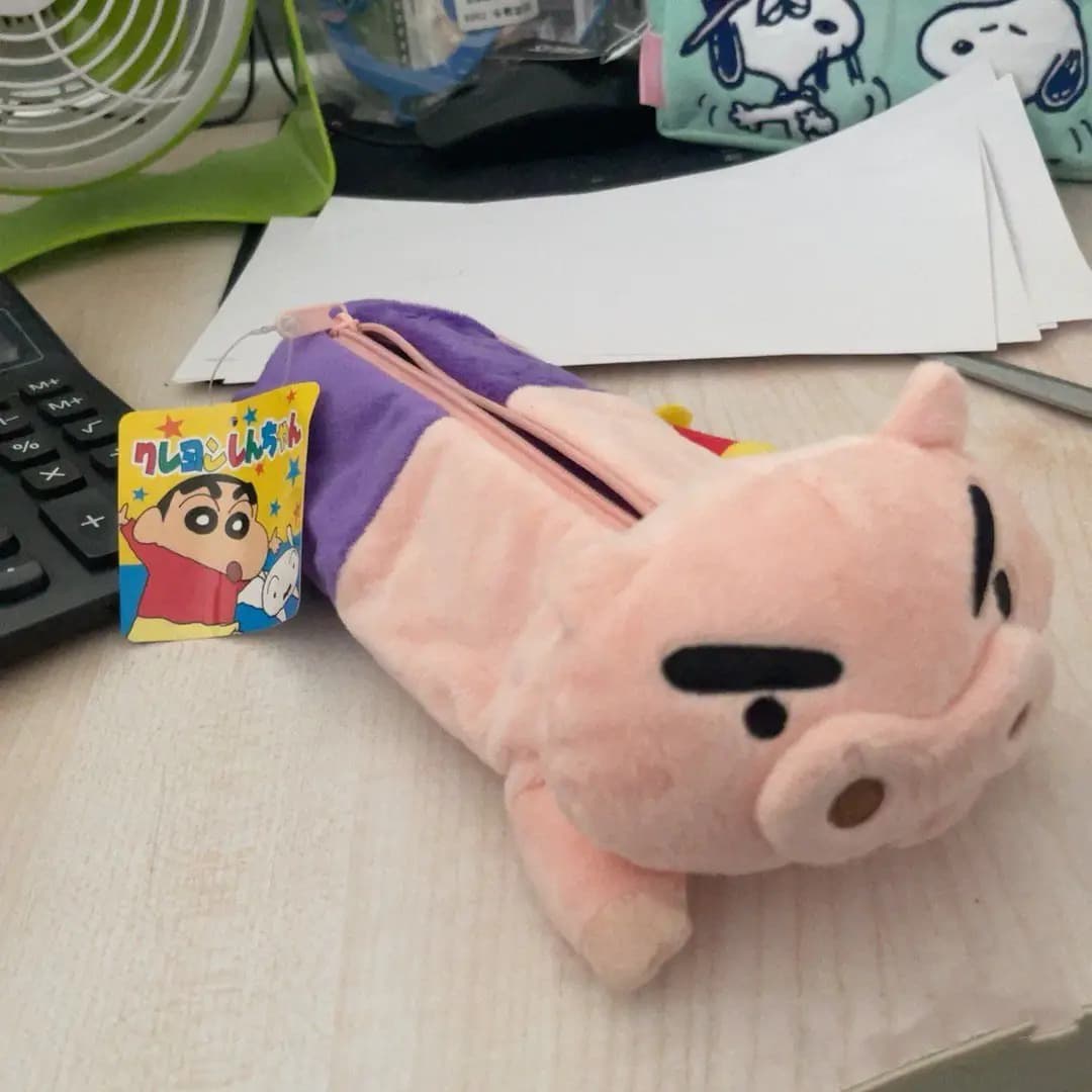Cartoon Buriburizaemon Plush Stationery Bag Cute Crayon Shin-Chan Anime Pencil Case Zipper Large Capacity Student Storage Bag