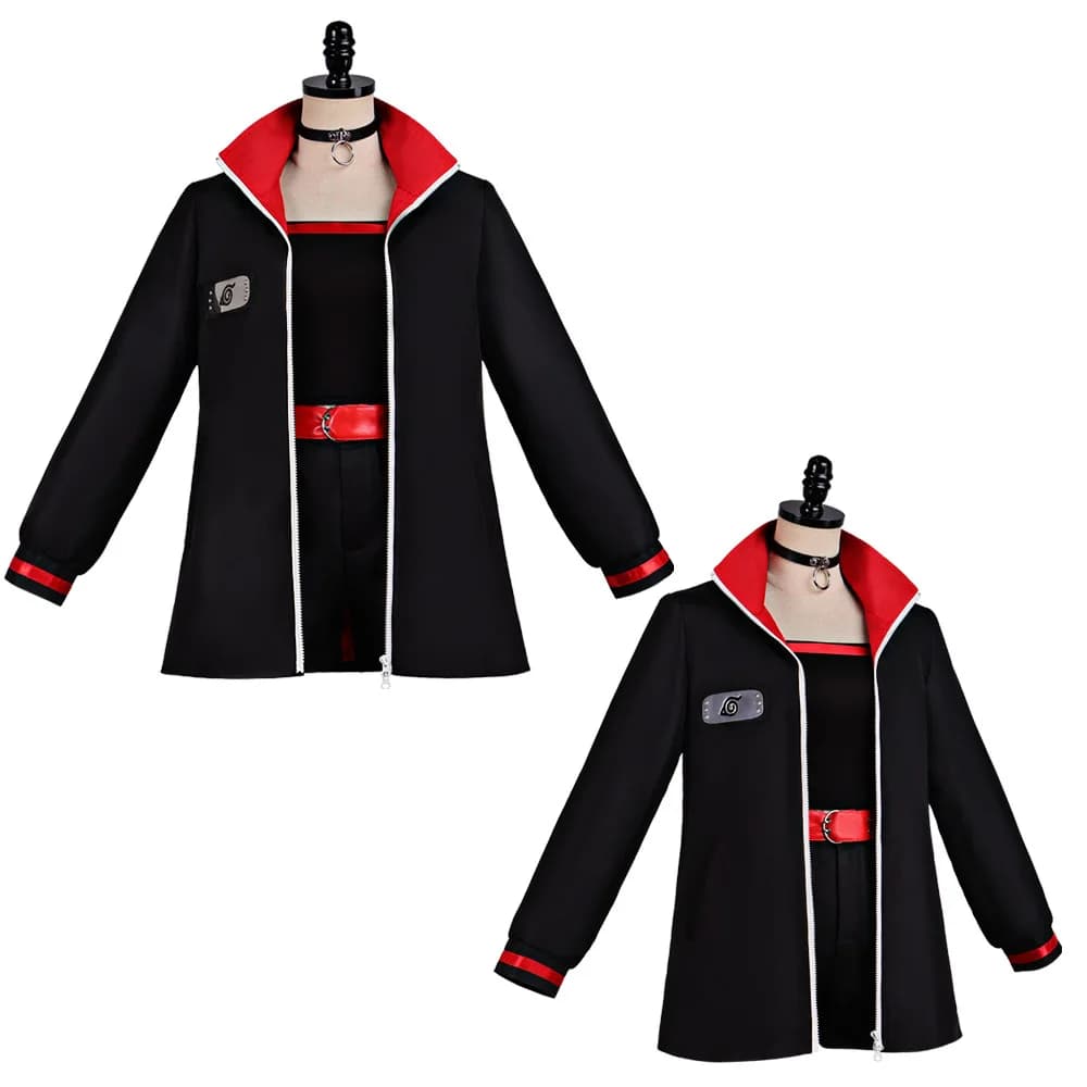 Anime character Uchiha Bozolana cosplay costume, black strapless top, red belt and necklace prop set, battle suit, suitable for