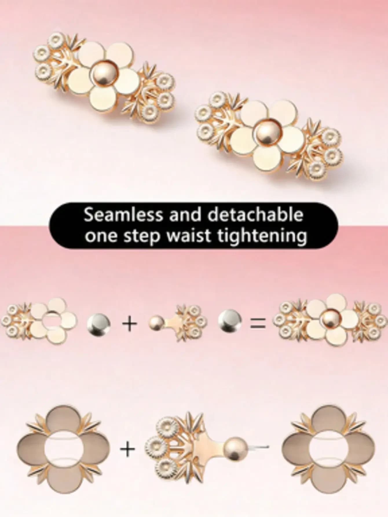 Invisible Seamless Jean Buckle, Detachable No Nails Adjustable Fastener Pin For Women Skirts Pants, Zero Trace Fixing Clasp