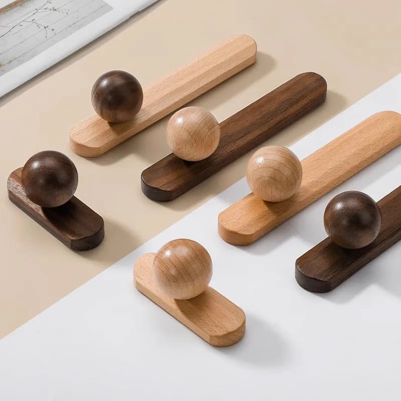 Maniglie per mobili in legno massello Sfera di noce nera con piastra di base Maniglie per guardaroba creative Manopole per cassetti Ferramenta per mobili in faggio