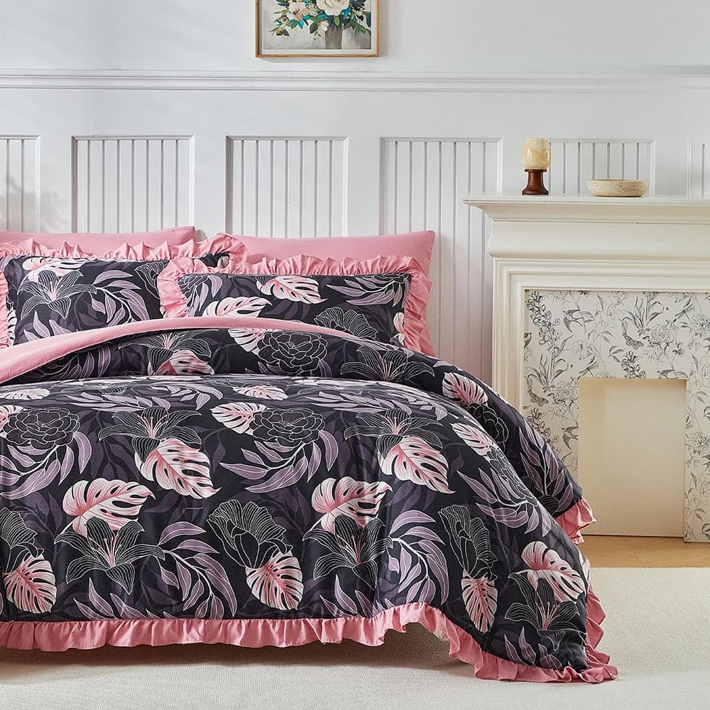 Copripiumino Set biancheria da letto Twin Full Queen King Copripiumino con volant Biancheria da letto floreale Lenzuolo con angoli elastici Lenzuolo MaterassoProtettore