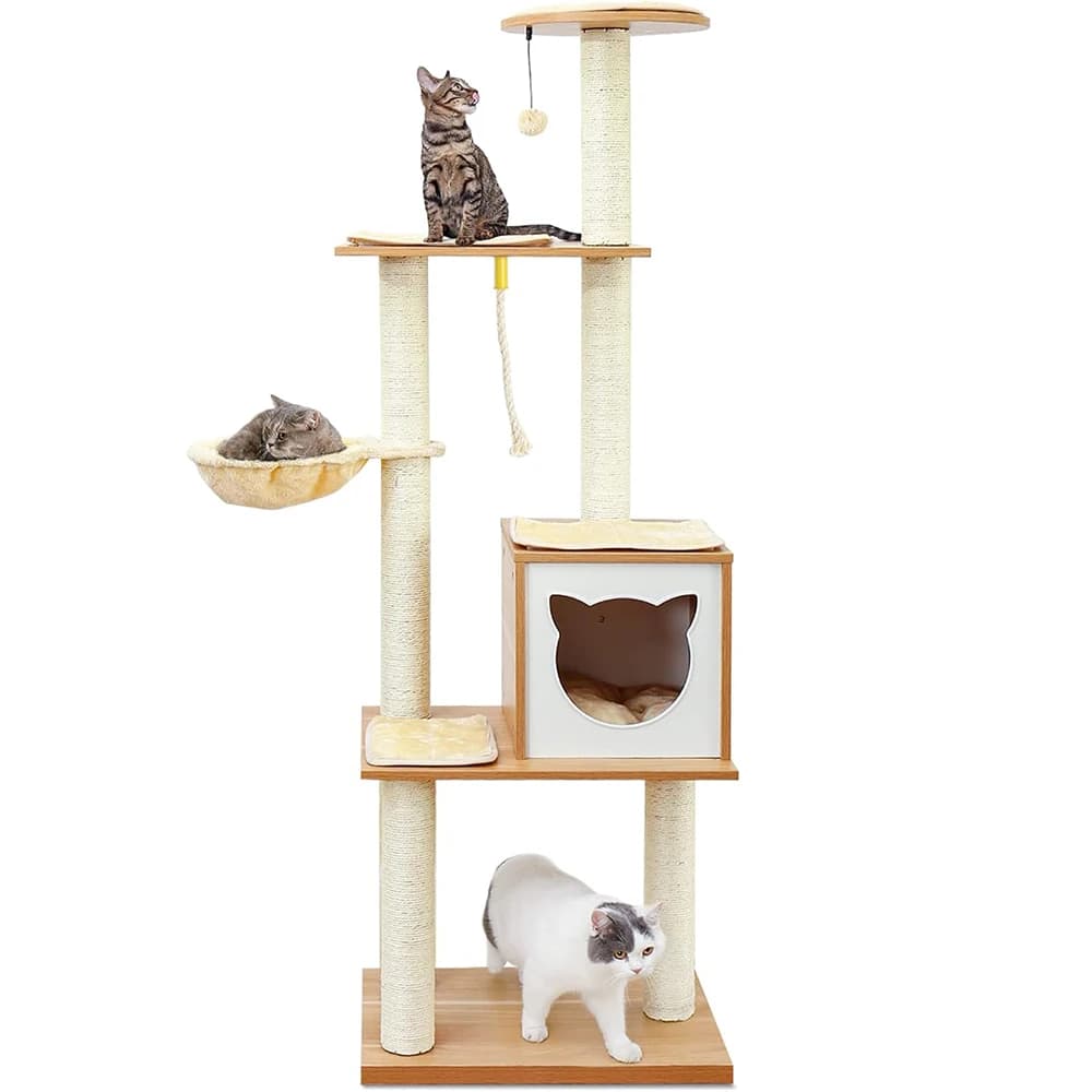 Wholesale Modern Luxury Wooden Folding Cat Condo Climbing Frames 4-Level Large Cat Tree Tower for Indoor Big Cats