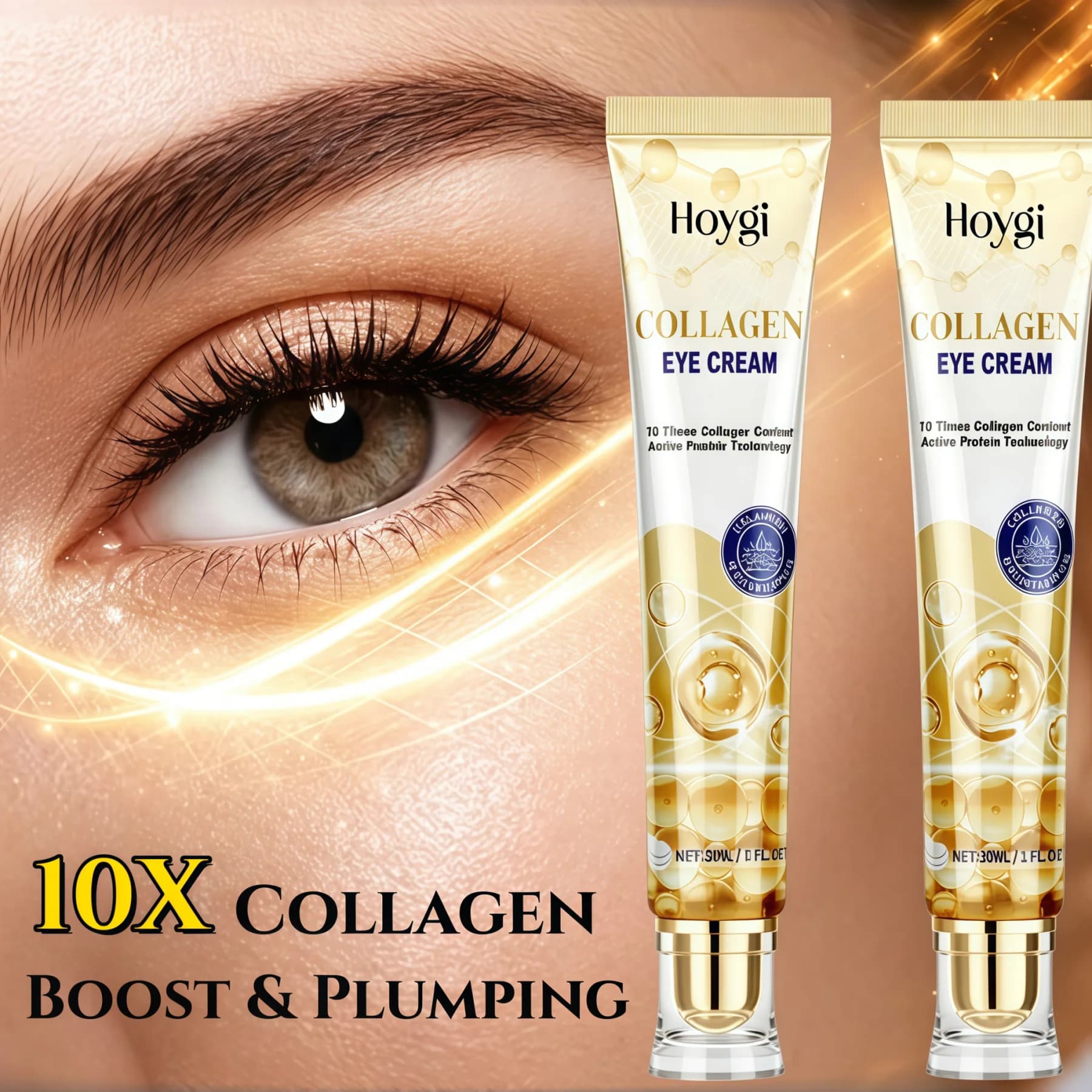 Collagen Reversal Eye Cream,10X Collagen Boost&Plumping,Active Protein Technology,Antioxidant Power&Dark Circle Brightening,Soothing&DePuffing Effect,Lightweight&Non Comedogenic,Hydration Lock&Moisture Barrier,30ml Value Pack&Multi Zone Care