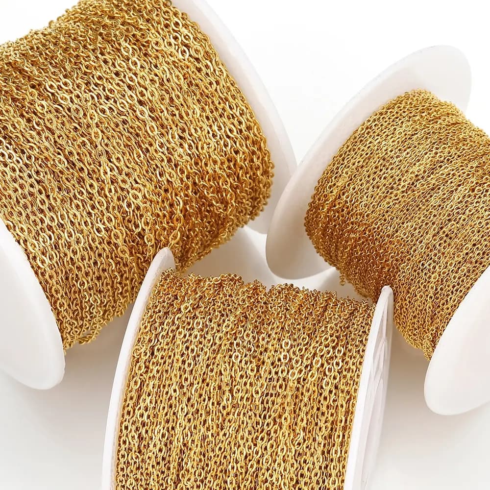 Catena in acciaio inossidabile da 10 metri 1 1,5 2 mm Collegamento color oro e acciaio per gioielli fai-da-te Creazione di collane Bracciale Catena sfusa Forniture