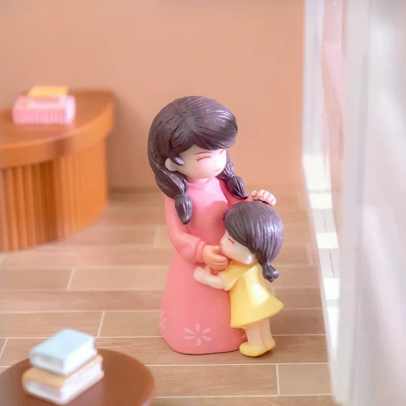 1 pz. Miniature Statuette Figurine Madre e Figlia per la Festa della Mamma, Micro Paesaggio Fai da Te per Casa e Scrivania