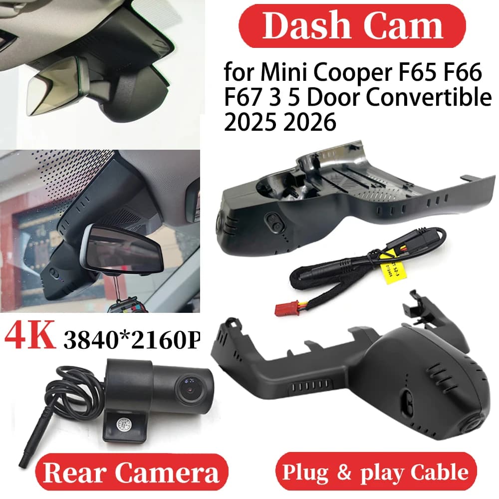 Per Mini Cooper F65 F66 F67 3 5 porte convertibili 2025 2026 UHD auto 4K videoregistratore DVR Dash Cam cruscotto telecamera visione notturna