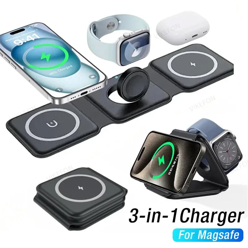Foldable 3 in 1 wireless charging dock for iPhone 16 15 14 13 12 Pro Max Apple Watch 10/9/8/7/6/5 AirPods Pro Fast charging Mat