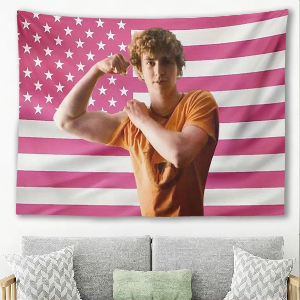 W-Walker Scobell Pink American Flag Tapestry Young Actor Portrait Wall Hanging Dorm Bedroom Fan Banner
