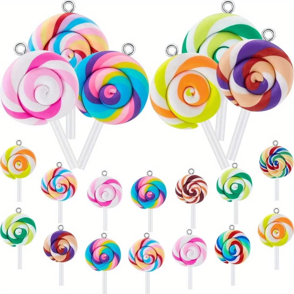 3/9/18 pezzi multicolore in ceramica morbida a forma di lecca-lecca pendente in argilla polimerica caramelle lecca-lecca per gioielli fai da te e creazione di accessori