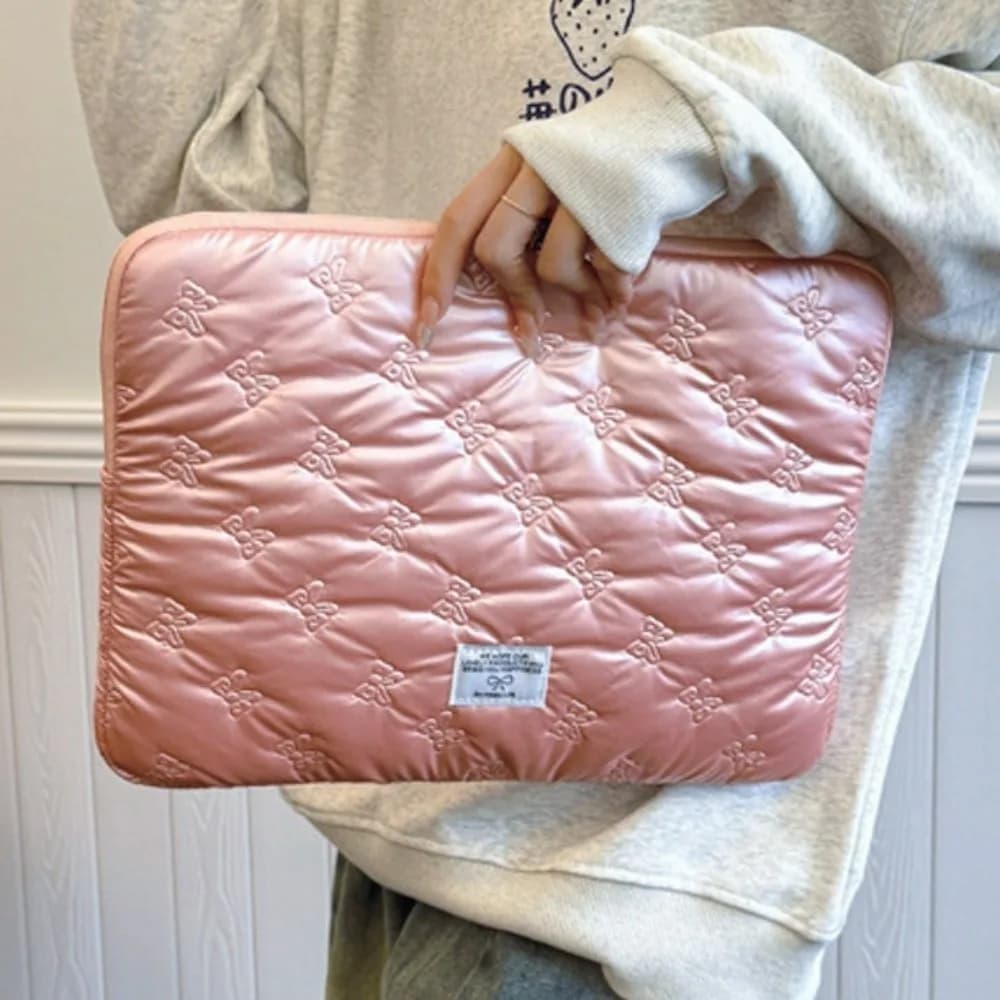 Borsa per Laptop Lucida con Fiocco e Disegno Cartoon, Custodia Antiurto Portatile per Tablet, Borsa Impermeabile per Computer da Ragazza