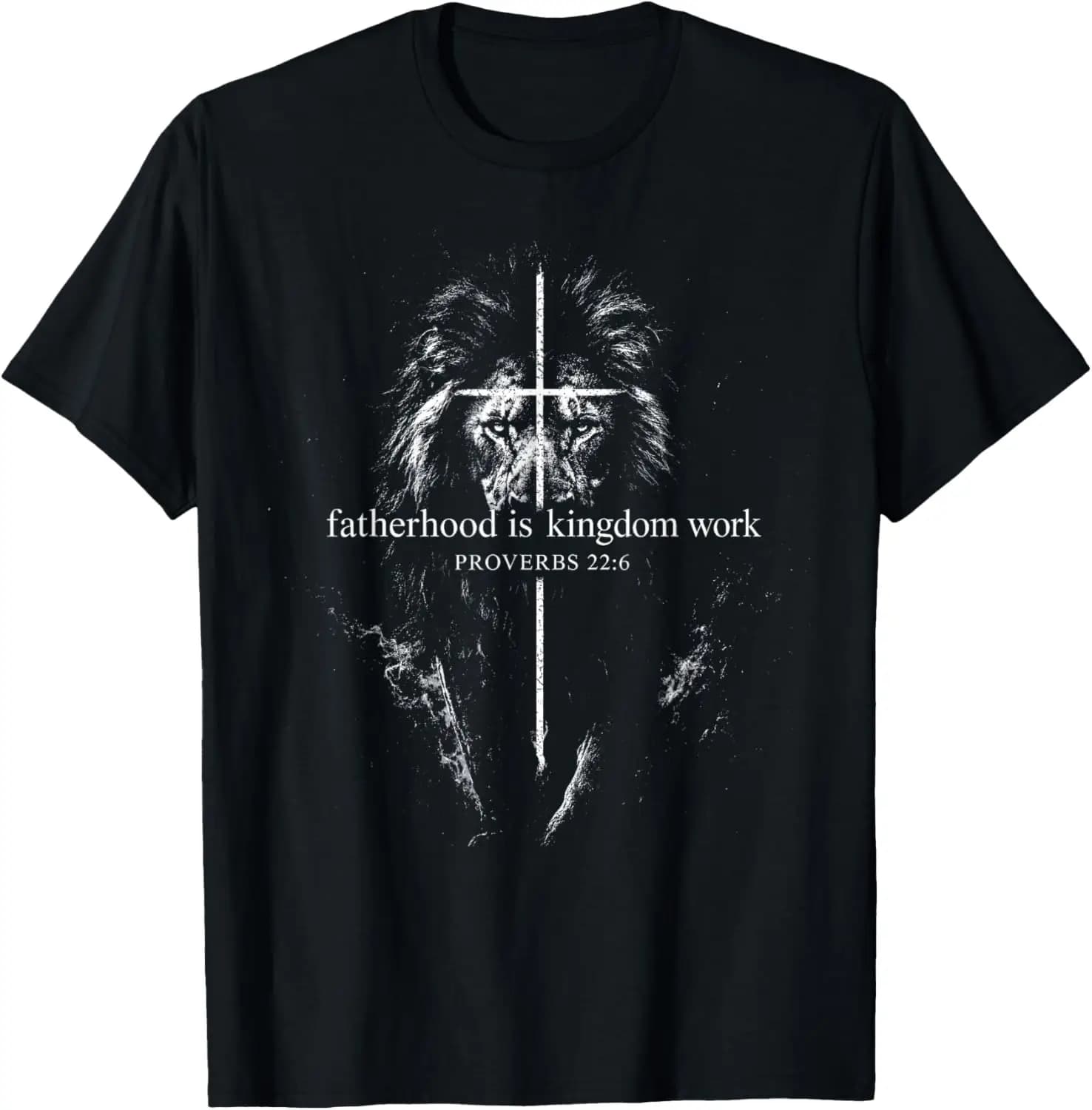 Fatherhood Is Kingdom Work Retro Faith Based Lion Cross T-Shirt