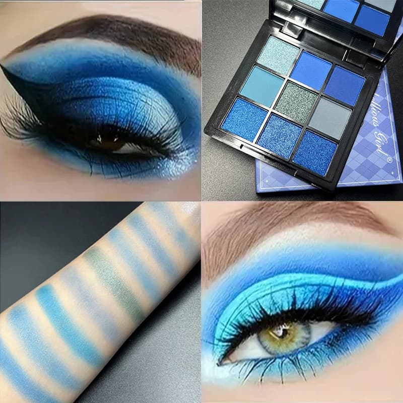9 color blue delfino blue sweat proof natural opaque glitter palette Eye maker for cosmetic music festivals