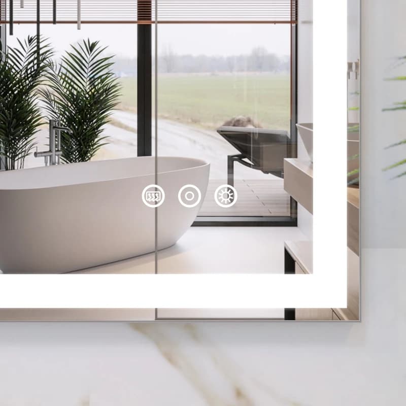 Antiappannamento Bagno Pulsante Design Nebbia Specchio con luce a led Uso 32x40 pollici LED Specchio cosmetico per bagno Montaggio a parete regolabile Bianco
