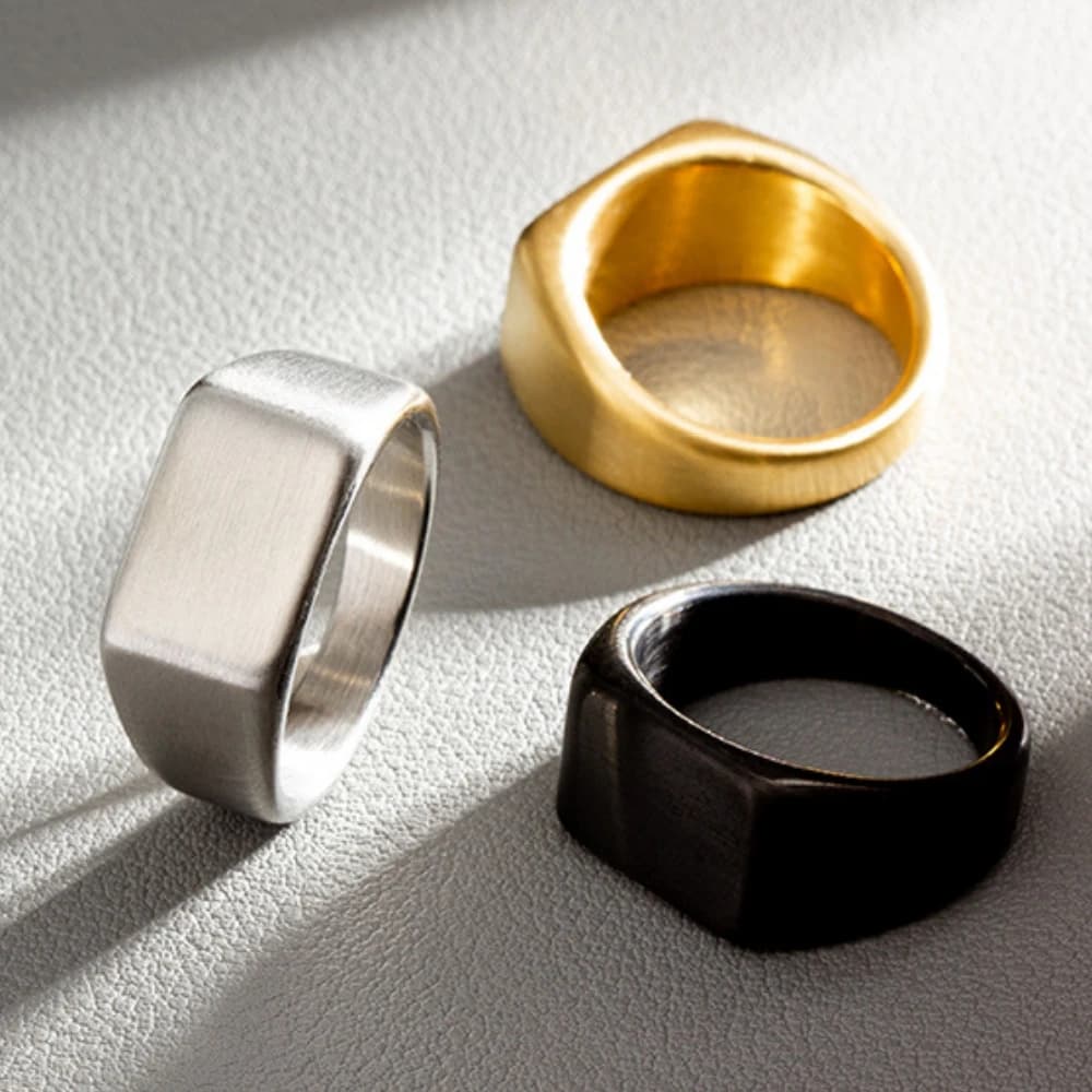 Anello rettangolare in acciaio inossidabile per uomo, impermeabile, accessorio gioiello