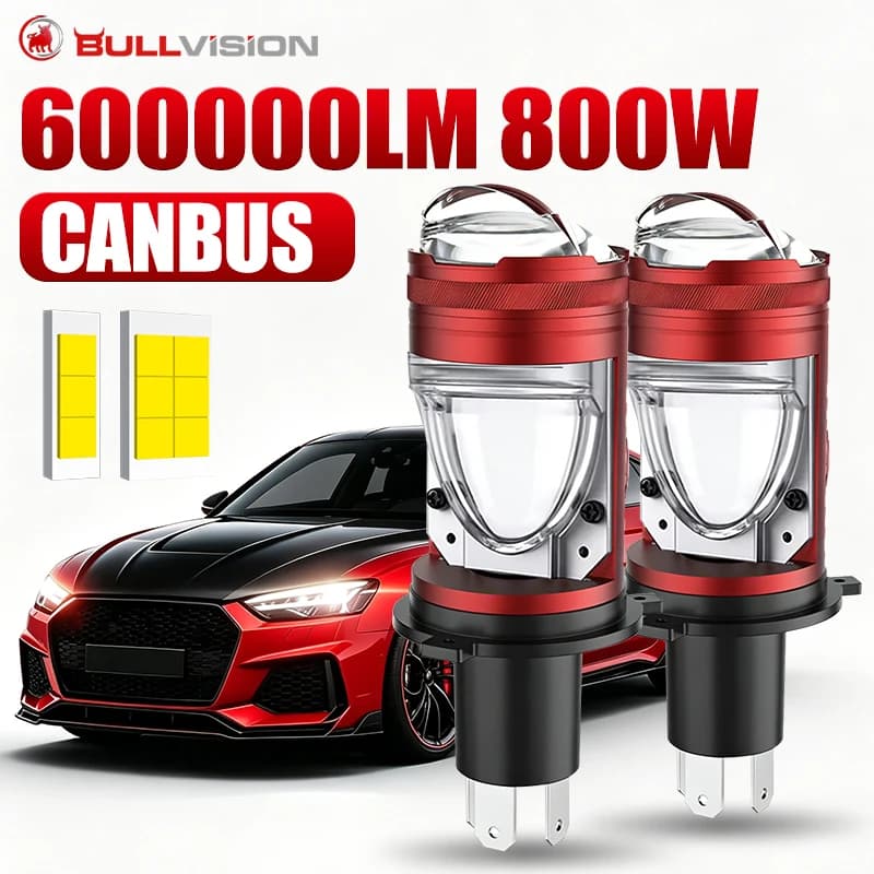 Lampada LED H4 con lenti Canbus per auto, fari LED H4 9003/HB2, mini proiettore LED per fari moto, lampadina LED H4 per fari auto