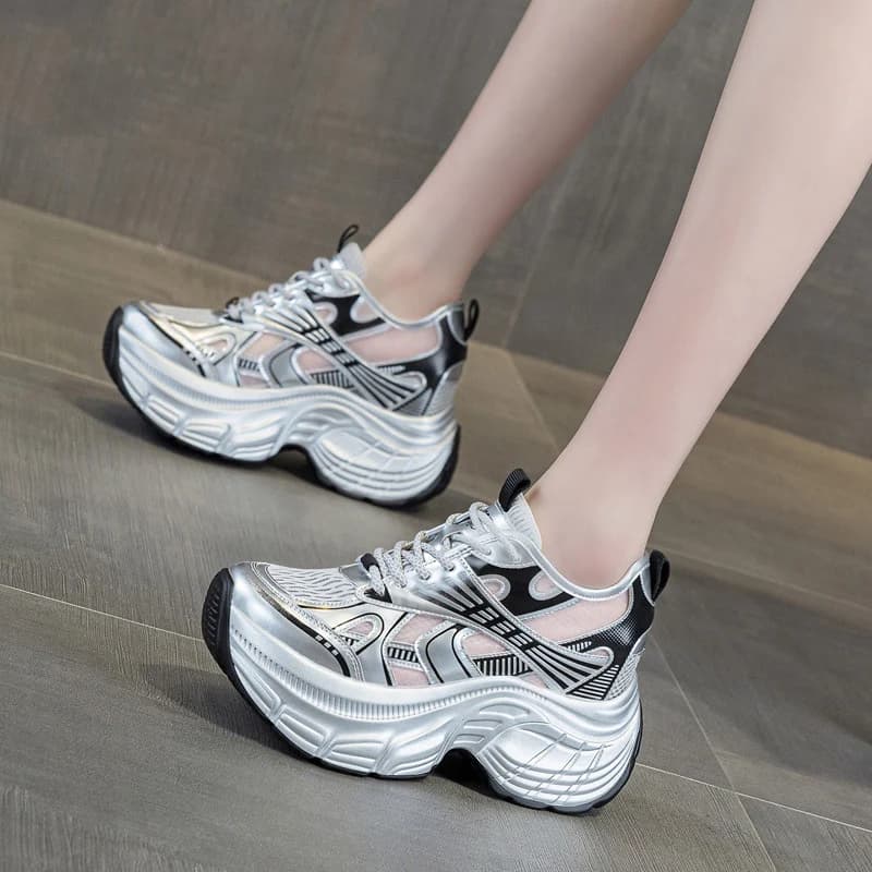 8cm Hidden Height Increasing Platform Sneakers Women Breathable Mesh Chunky Shoes Fashion Elevator Casual Walking Sports Shoes