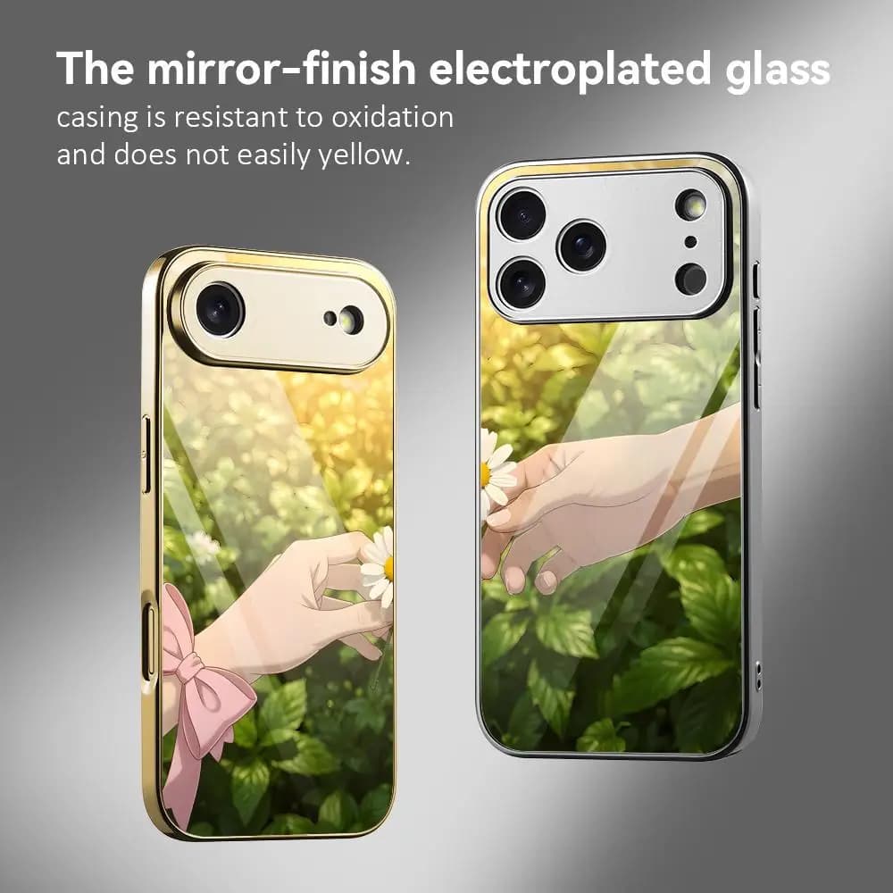 Anime Chrysanthemum Phone Case For iPhone 17 16 15 14 13 12 Pro Max Plus Electroplated Metal Bumper Shockproof Case