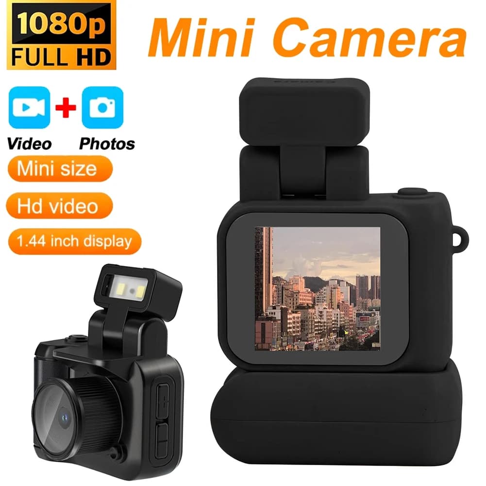Mini Telecamera con Schermo HD 1080p, Registratore Video Portatile con Luce Flash e Dock per Batteria, Piccola Videocamera per Studenti