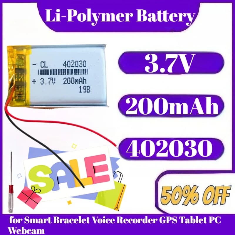 3.7V200mAh 402030 Lithium polymer battery rechargeable for smart bracelet GPS voice recorder Tablet PC Webcam