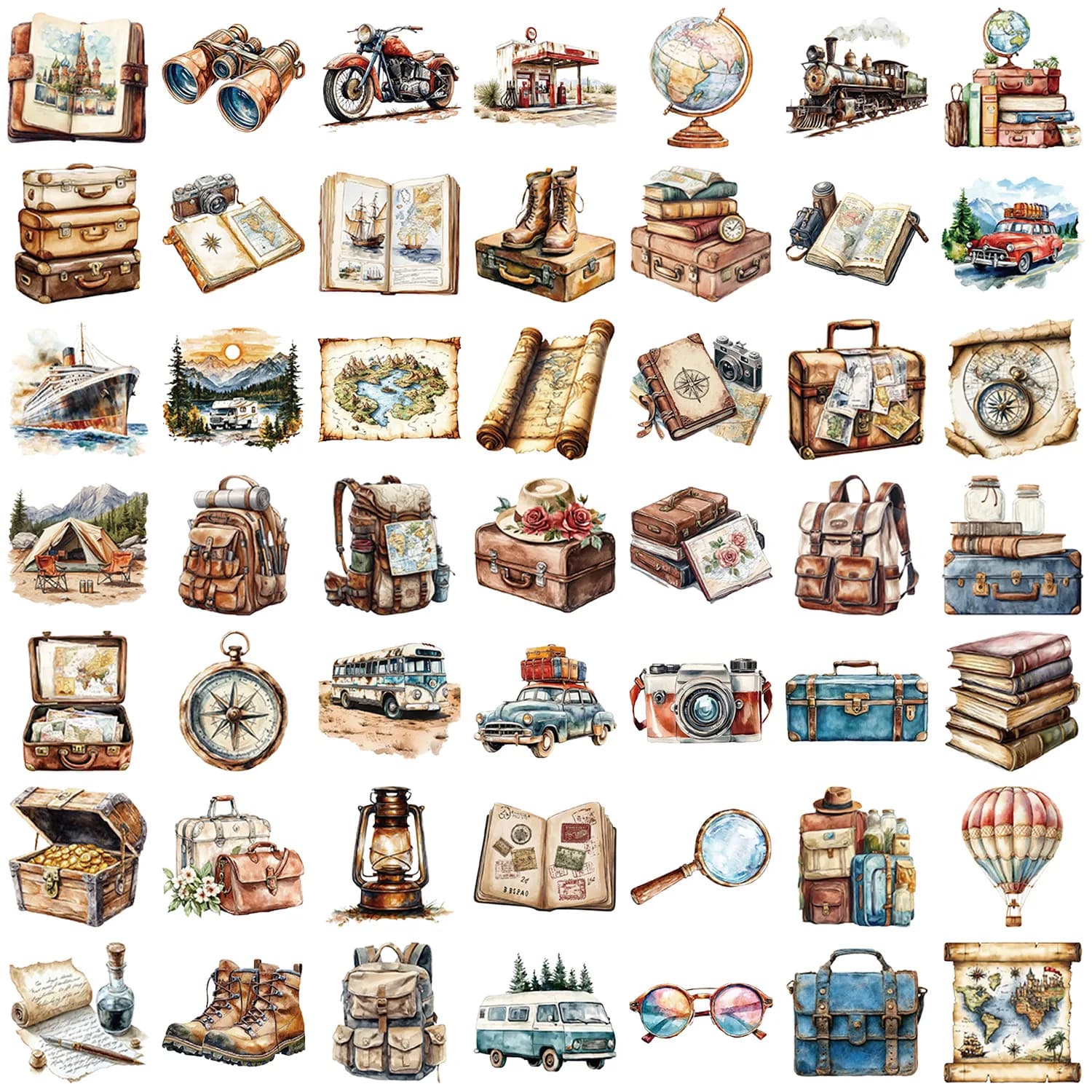 10/50PCS Navigation Travel Graffiti Stickers Transparent Vintage for Water Cup Phone Computer Notebook Stationery Luggage