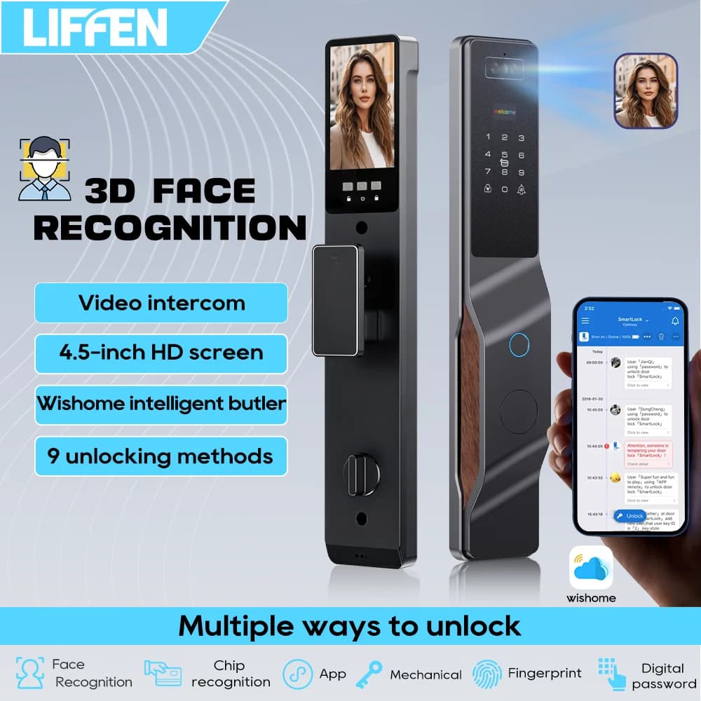 Wishome APP 3D Face Recognition Unlock Digital Lock With Camera Video Call Voice Intercom Digital Lock Automatic Door Lock
