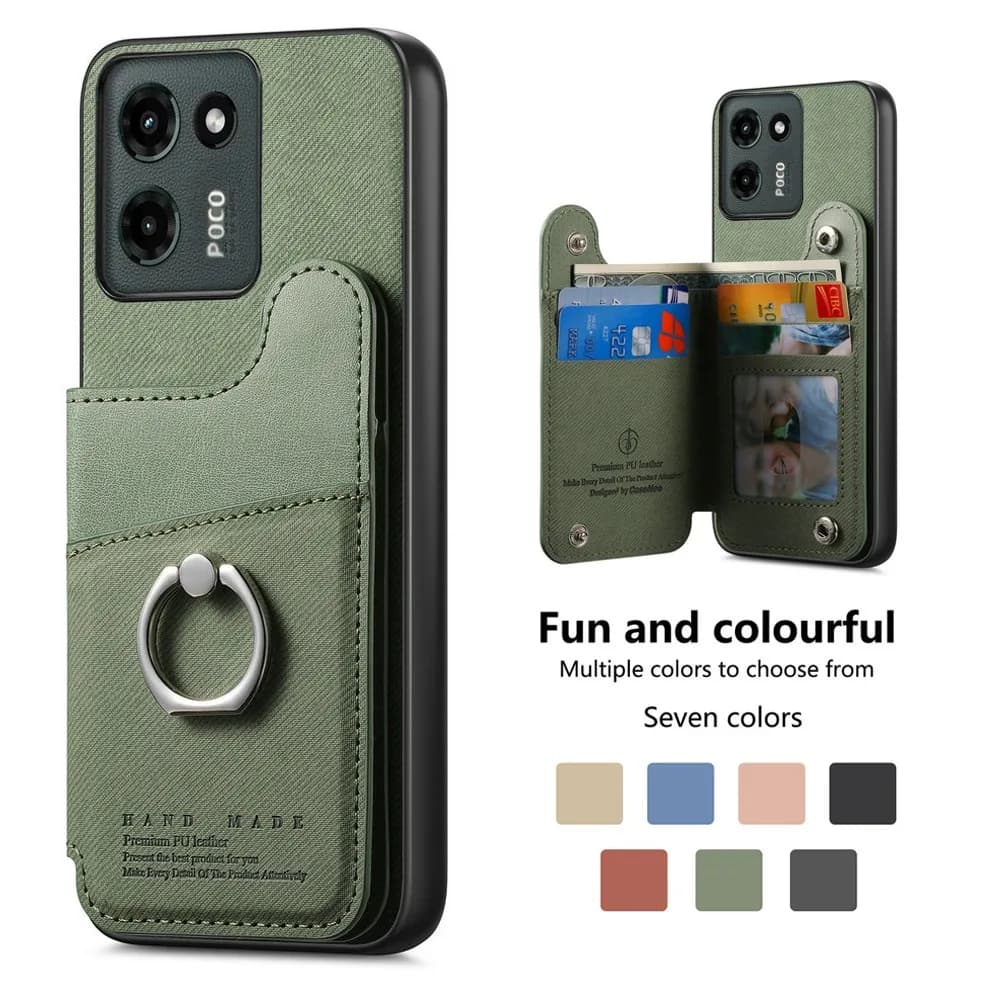 Custodia di Lusso in Pelle con Anello e Protezione RFID per Xiaomi Poco X8 Pro Max F7 M7 Pro F8 Ultra 5G, Cover Magnetica per Poco X7 Pro X8 F7 M8