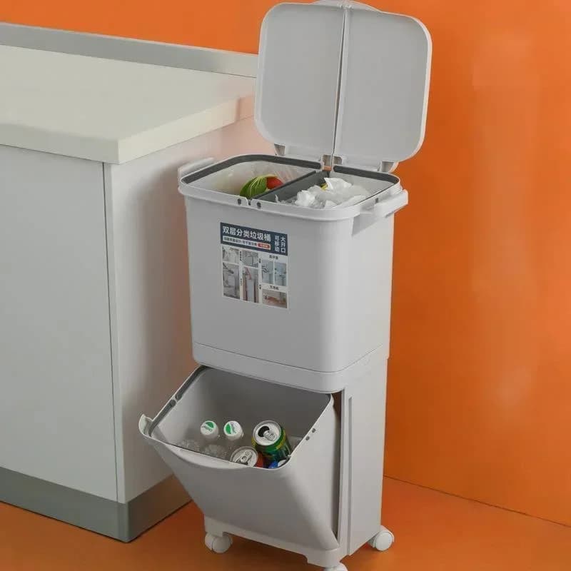 v 2 strati classificazione pattumiera cucina pattumiera in plastica pulsante umido e secco riciclo impilato smistamento bidone della spazzatura ZM223