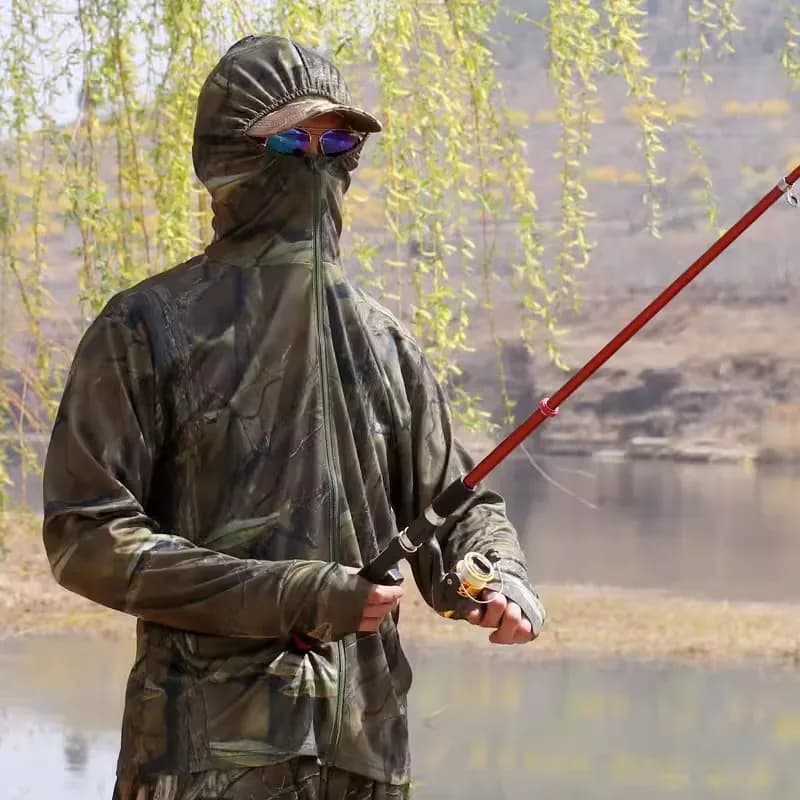 Estate leggera e sottile protezione solare da uomo pesci mimetico bionico felpe da pesca top sportivo in poliestere elastico e traspirante