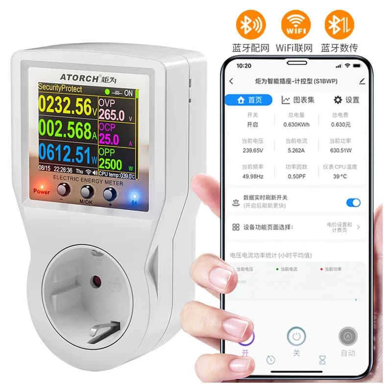 Presa Intelligente Wi-Fi con App Mobile, Controllo Remoto Wireless, Misuratore di Potenza, Tester e Display Digitale per la Tensione