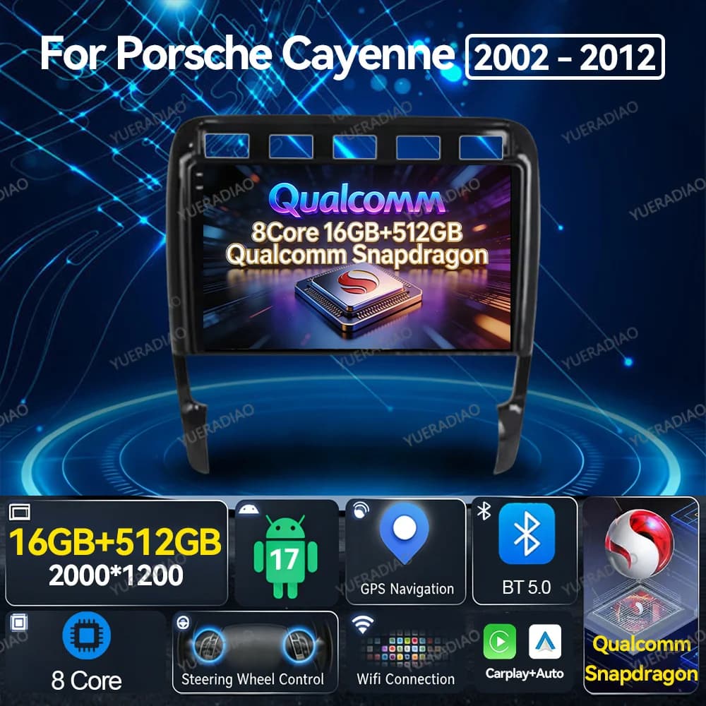 Android 17 Car Radio For Porsche Cayenne I 1 9PA 2002 - 2010 Multimedia Stereo Video Player GPS NAVI 4G LTE 5G WIFI 2DIN QLED BT