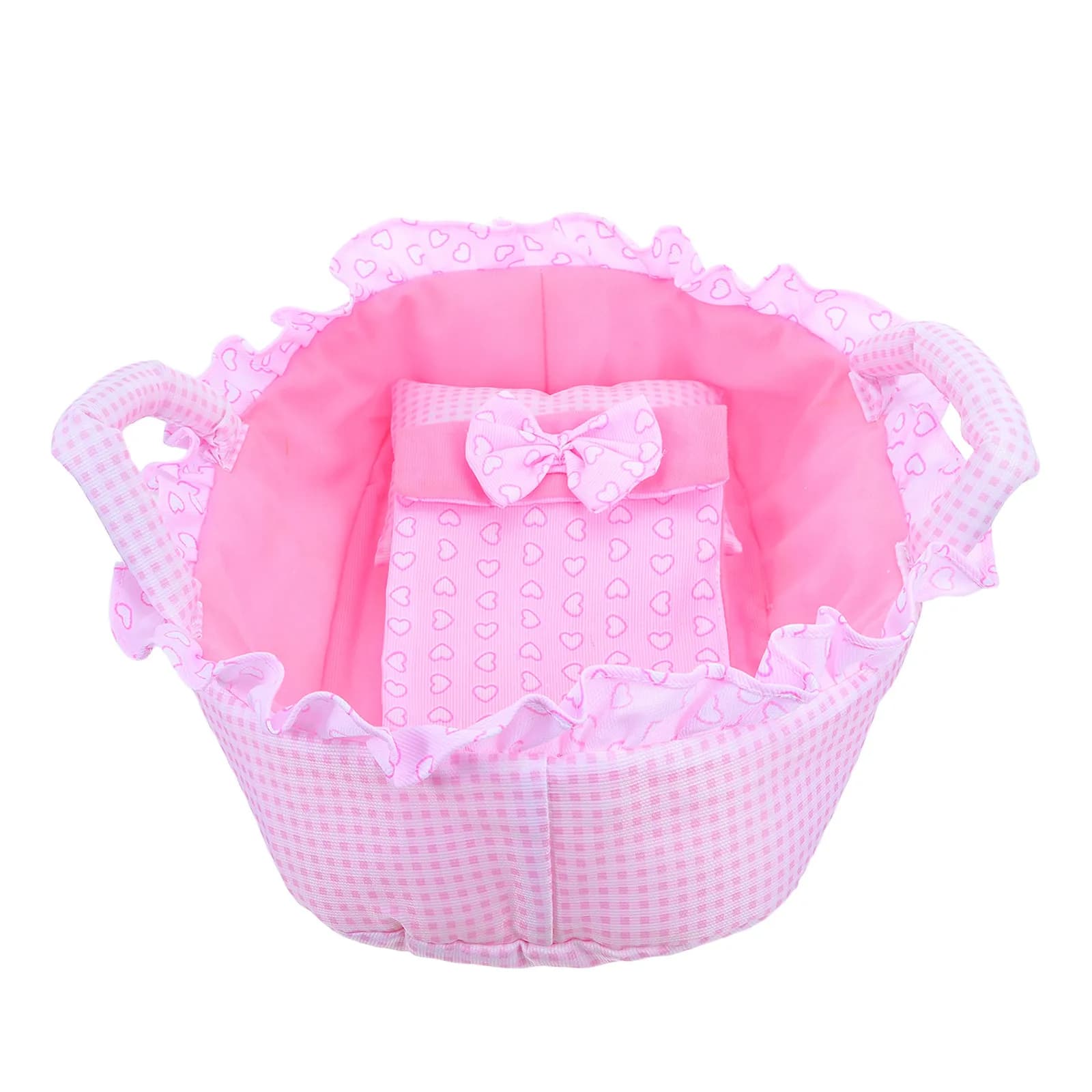 Culla Portatile per Bambole Reborn da 35 cm, Rosa, con Cuscino e Coperta, Accessorio per Casa delle Bambole e Giochi di Ruolo