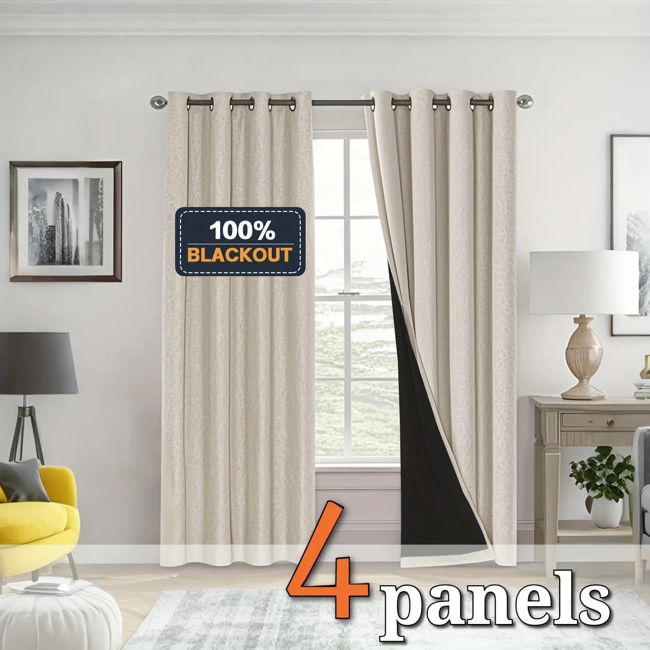 Tende Oscuranti al 100% in Lino a Quattro Pannelli, Progettate per Bloccare Completamente la Luce, Adatte per Camere da Letto e Soggiorni