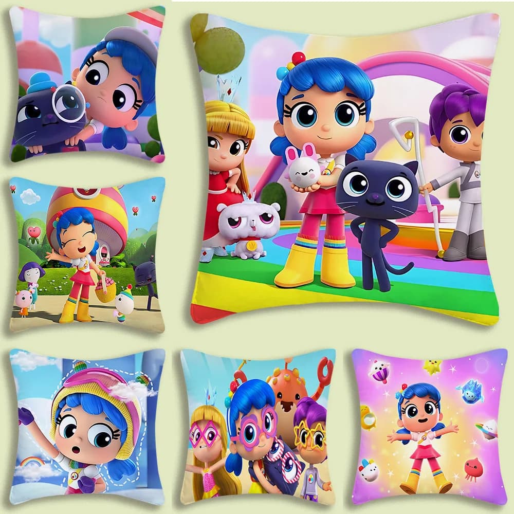 True and The Rainbow Kingdom Cartoon Sofa Home Decorative Print Front-Retro Print Short Cushion Lining in cute plush