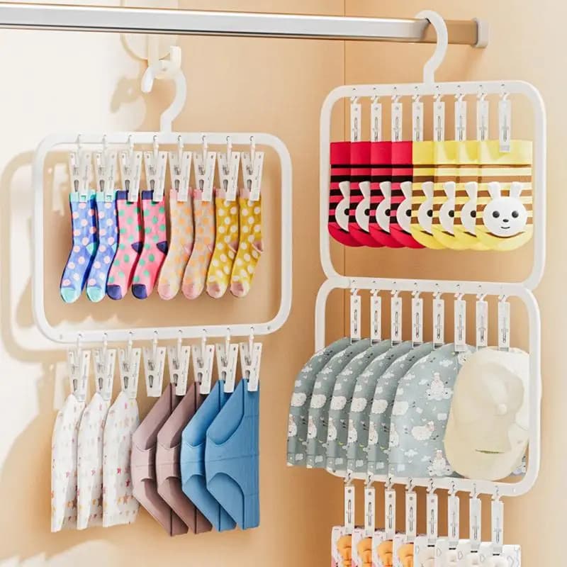 Appendiabiti multi-clip per asciugare le calze, stendibiancheria multifunzionale staccabile salvaspazio per asciugare biancheria intima, asciugamani, calze, vestiti per bambini