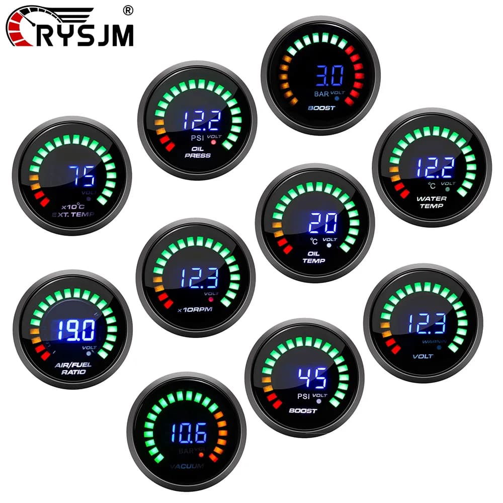 Manometro Digitale 52MM per Pressione Olio, Contagiri RPM, Temperatura Olio, Vuoto, Rapporto Aria/Carburante, Voltaggio, Temperatura Acqua - Accessori Auto