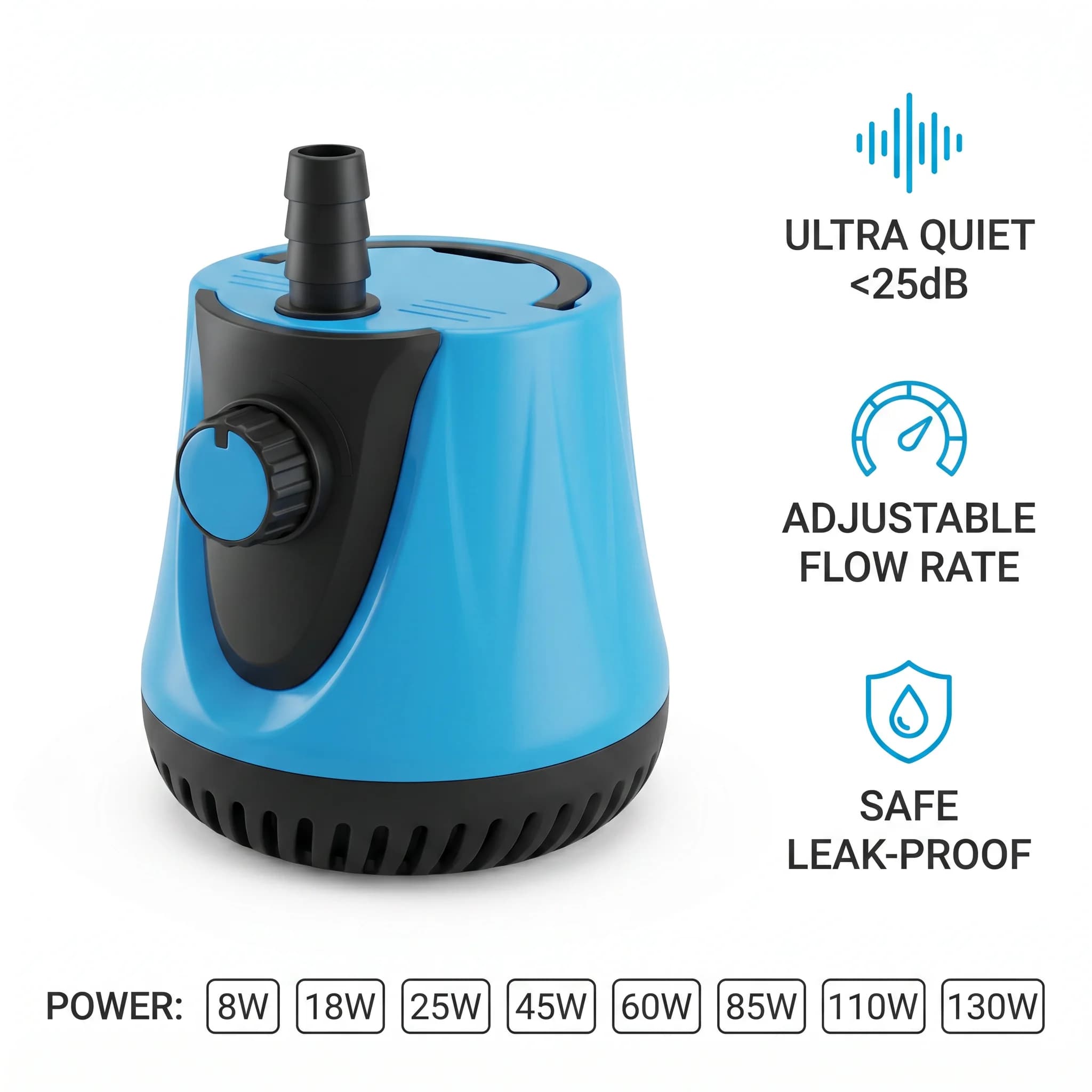 Pompa Sommergibile Ultra Silenziosa per Acquario con Aspirazione dal Fondo, Protezione Anti-Asciugatura, Albero in Ceramica per Acquari e Fontane
