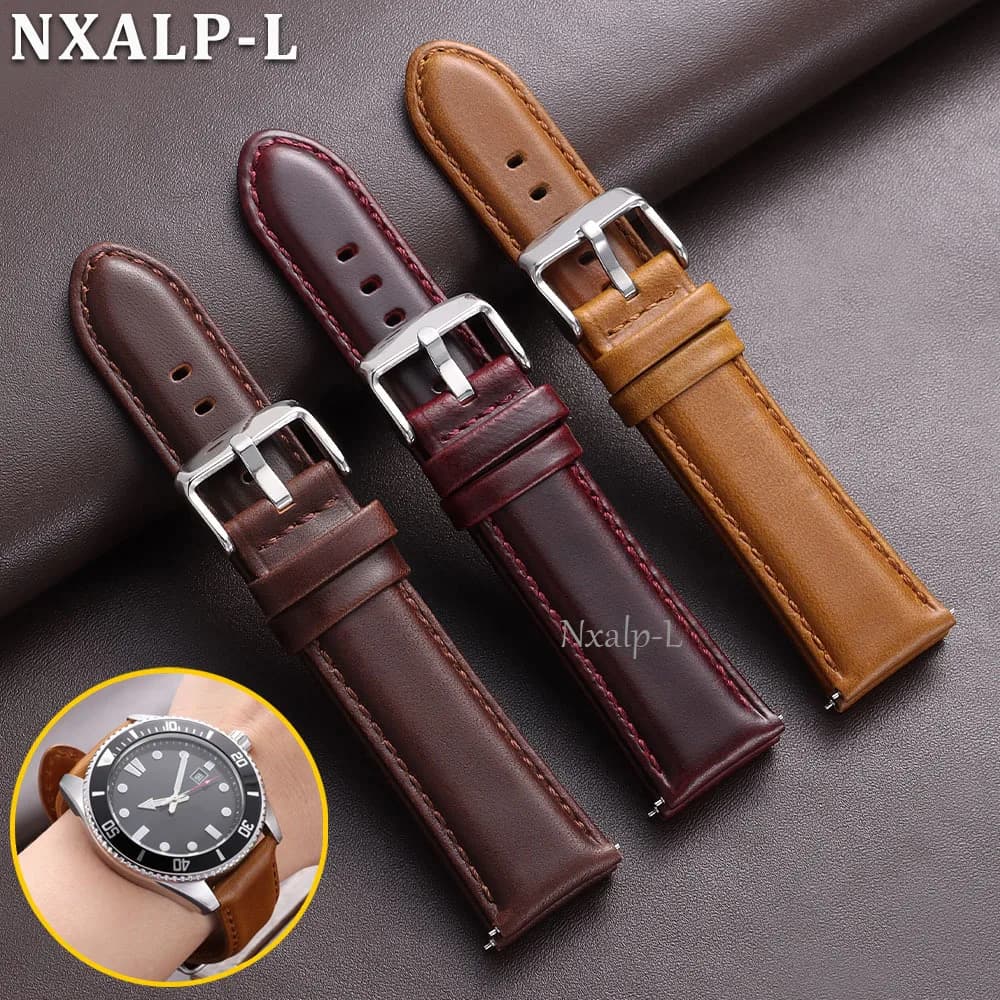 Cinturino per Orologio in Pelle di Vacchetta per Seiko e Omega, Bracciale in Pelle di Vitello per Uomo e Donna, Accessori con Sgancio Rapido 18mm 20mm 22mm 24mm