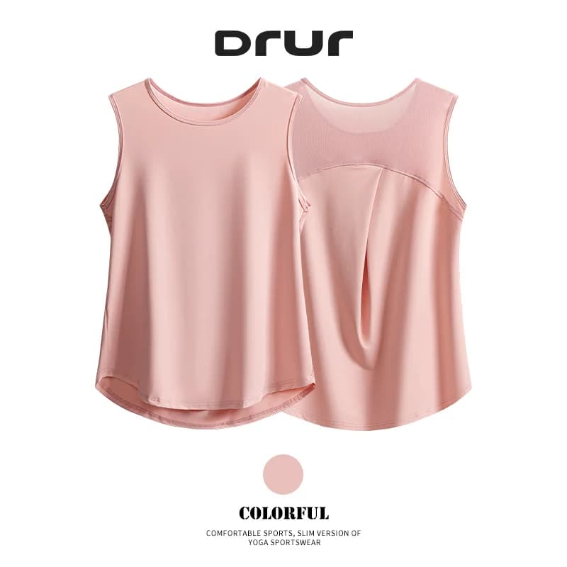 DRUR Women's Sportswear Sleeveless Yoga Vest Netting Back Lightweight Sweat Wicking Tank Top Gym Running Pilates Golf Tennis