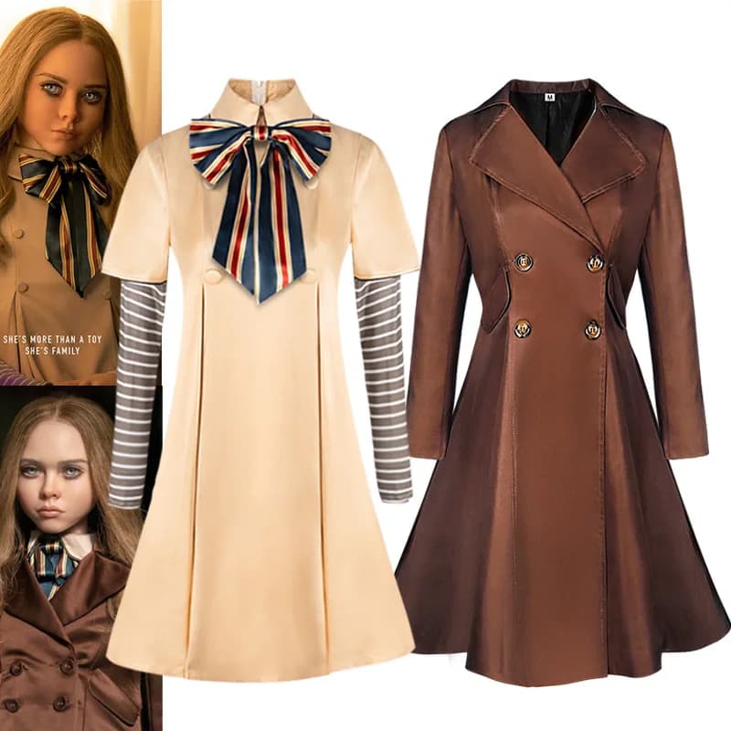 Cosplay M3gan costume, Megan dress, skirt, top, socks, Horror Film Coat, for Women, Children and Girls