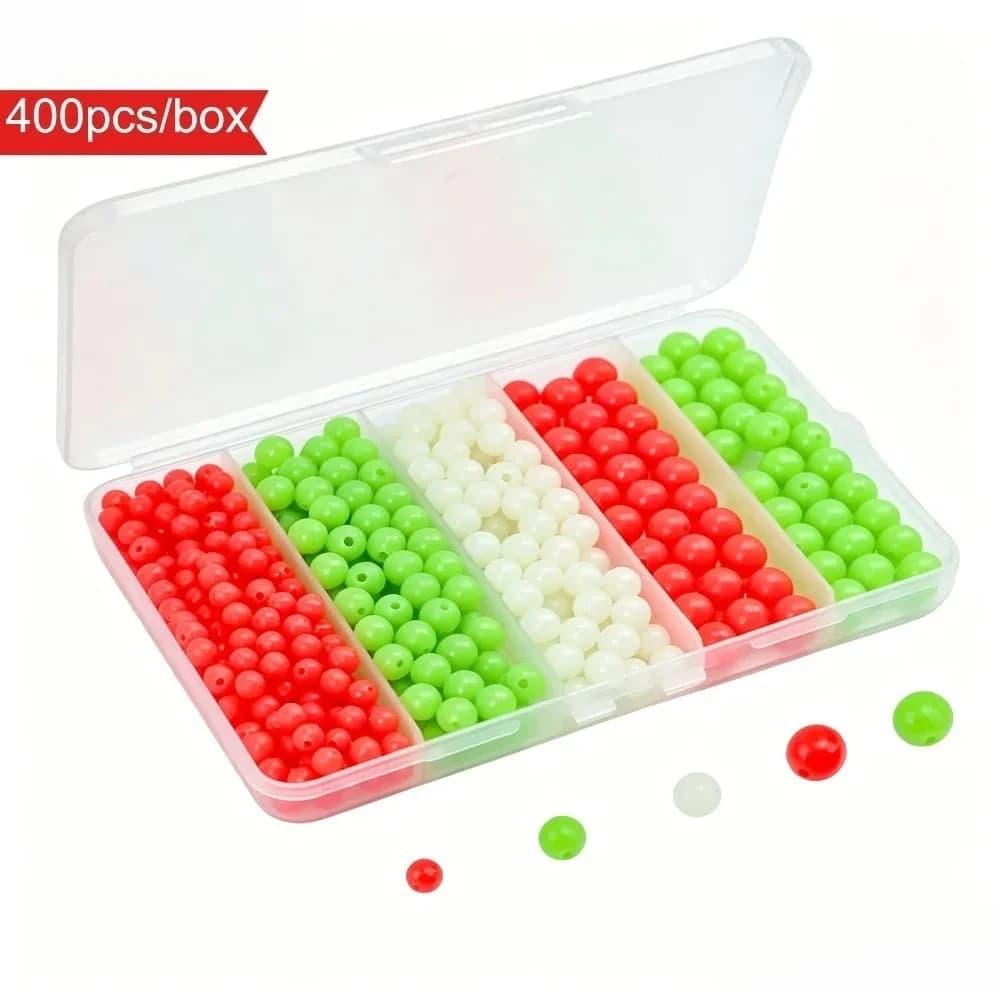 400Pcs Luminous Round Plastic Fishing Beads Storage Box Line Spacer Beads For Texas Carolina Rig Bass Carp Fishing Tackle