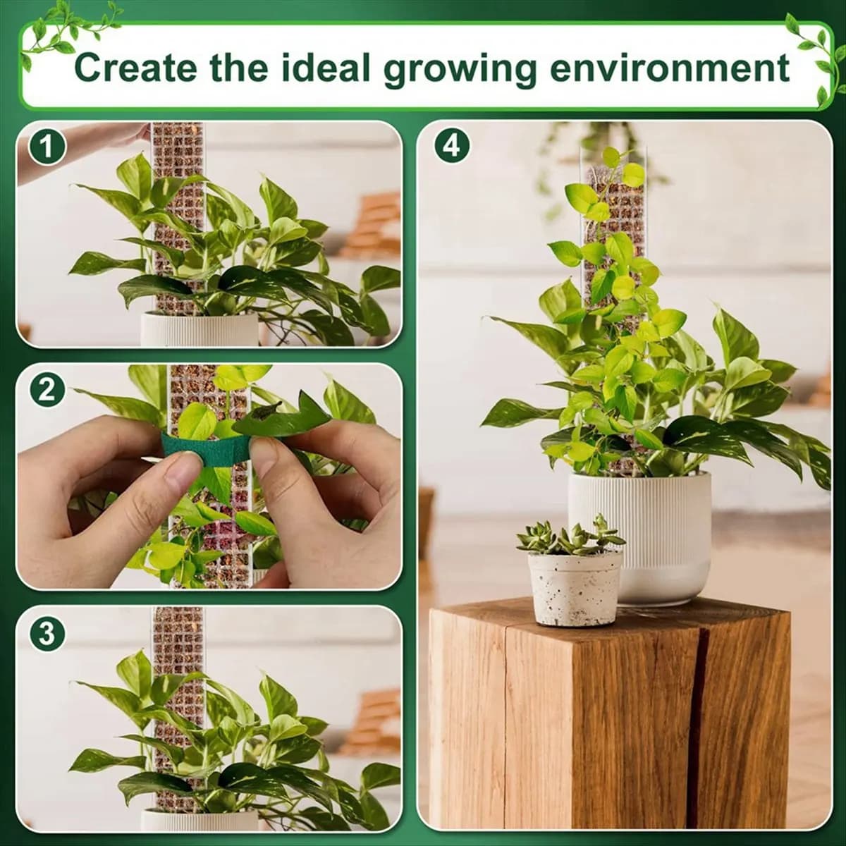 A24I 4Pcs Moss Poles with Tie Plastic Plant Pole Stick Plant Support Garden Tools for Garden Backyard Potted Climbing