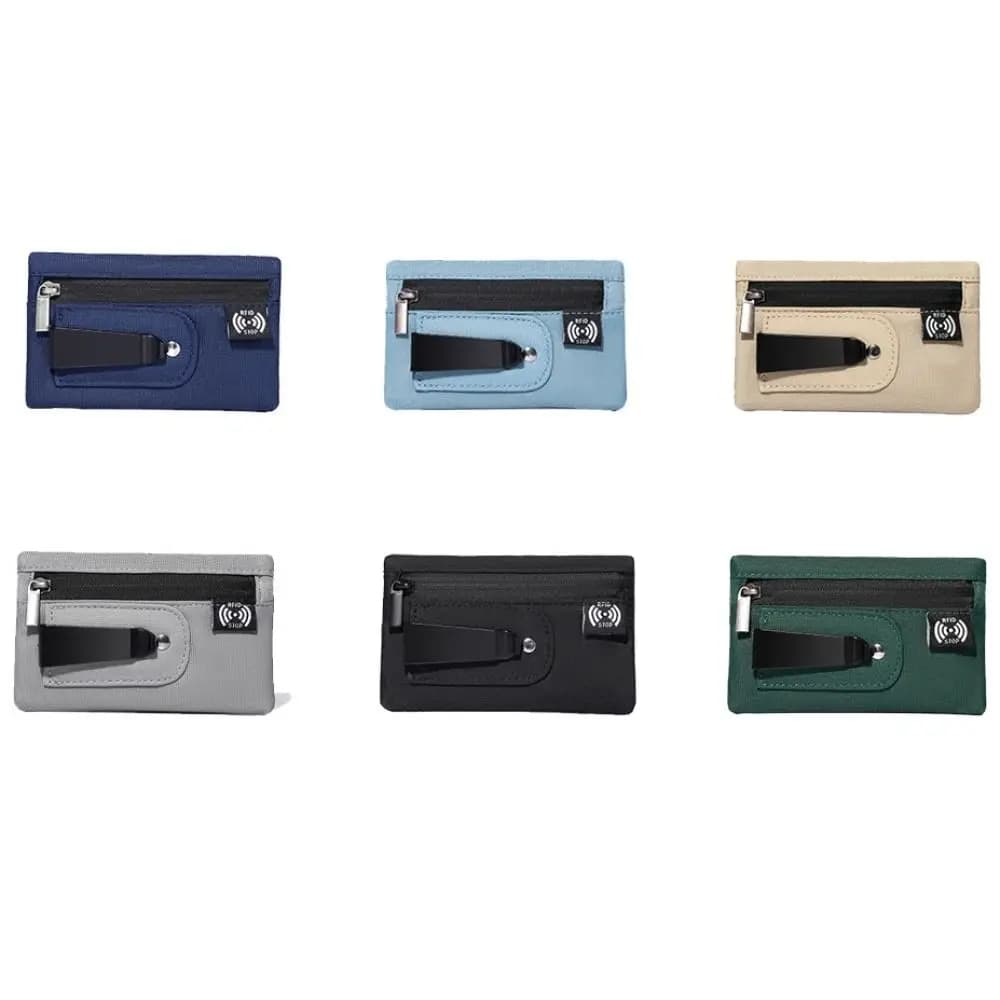 Mini portamonete nuovo Custodia semplice in tessuto con cerniera e clip da cintura Organizzatore per soldi con blocco RFID non intrecciato per contanti e monete