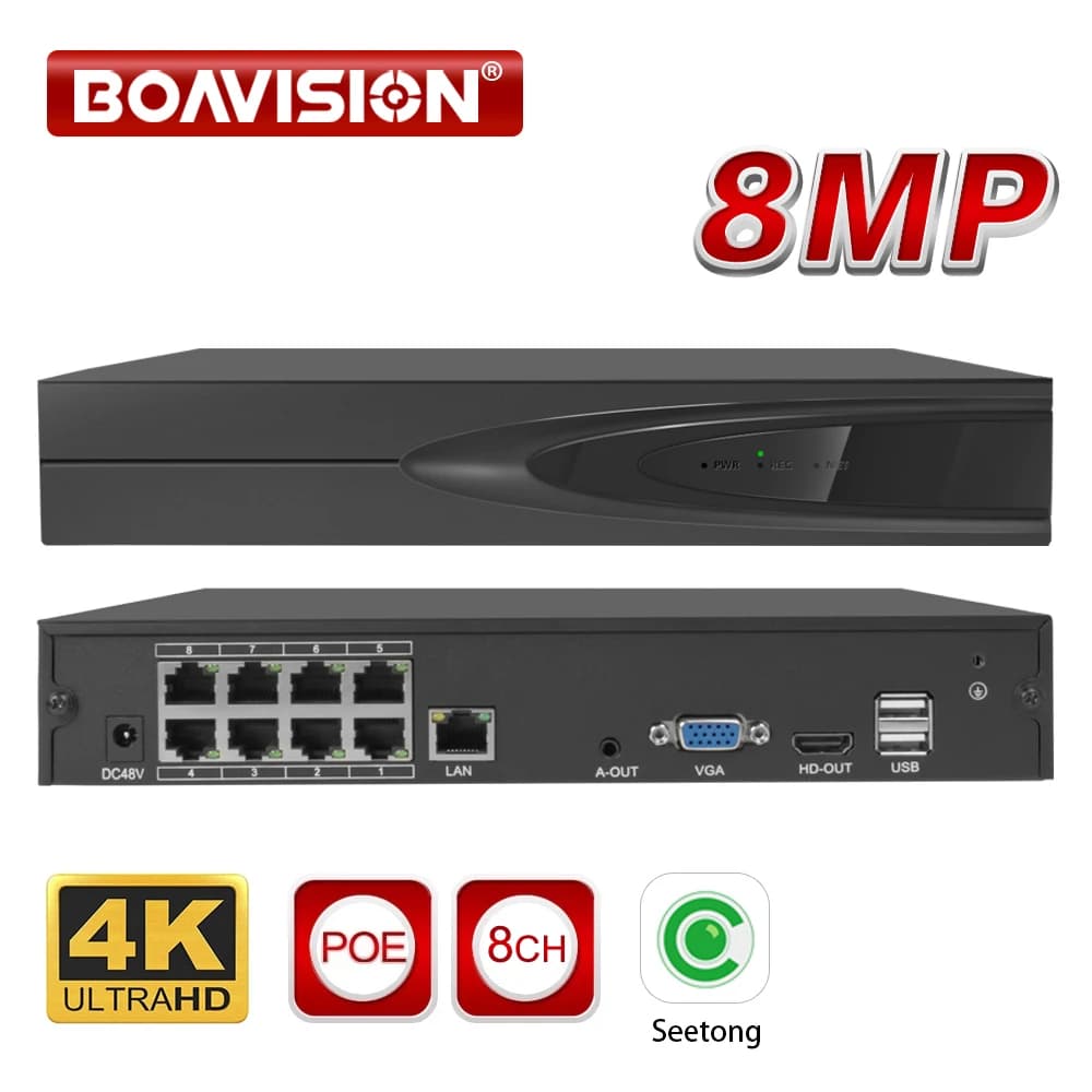 Super 8MP H.265 POE NVR AI smart video recorder security surveillance network up to 14TB HDD for POE IP camera