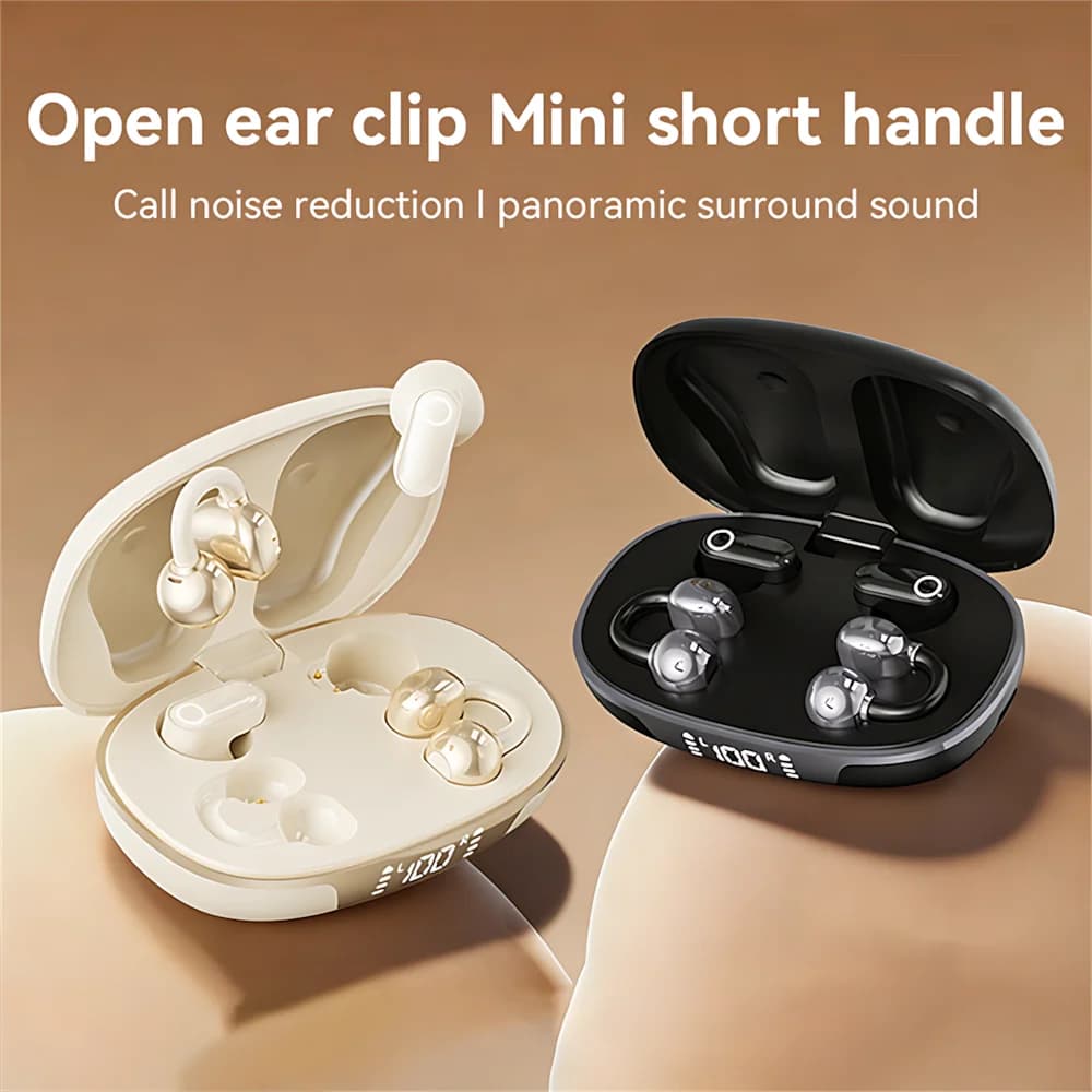 2 Pairs (4) Electroplating Battery Display Wireless In-ear & Earclip Bluetooth Headsets Long Life Open Motion Touch Earphones