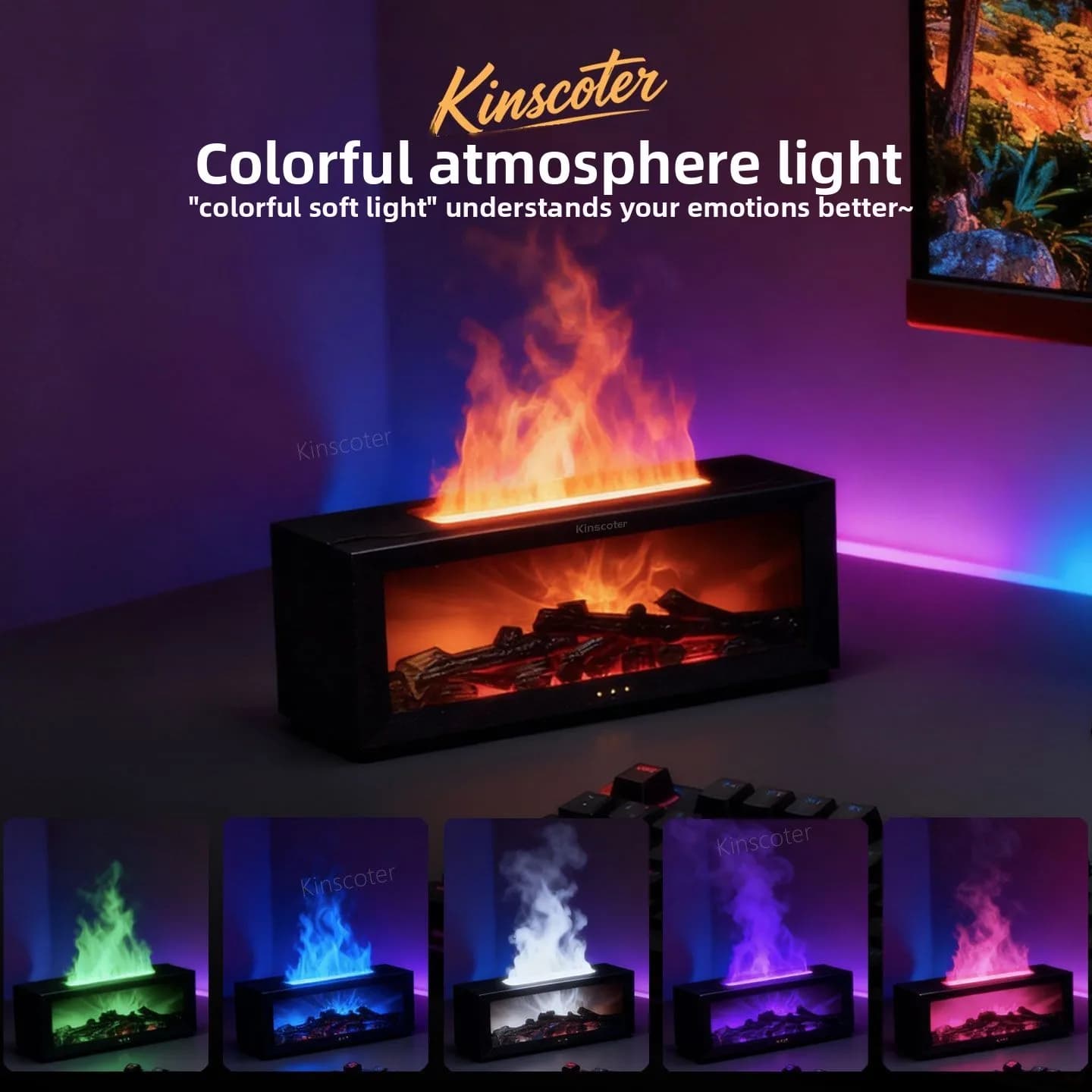 KINSCOTER Remote Control Desktop Creative Decorative Light Diffuser, Simulated Fireplace Flame Aromatherapy Machine