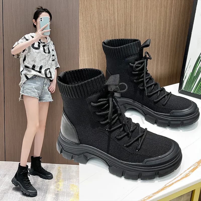 Scarpe da trekking da donna, stivali sportivi casual alla moda stile britannico Scarpe con calzini in tessuto traspirante, scarp