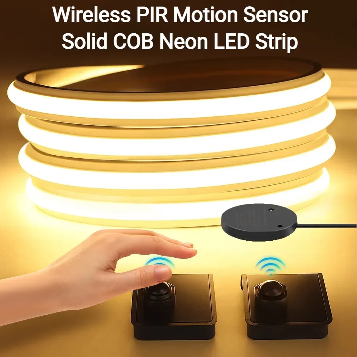Ultima striscia LED al neon COB solida 24V con interruttori con sensore di movimento PIR wireless Tubo in gel di silicone puro impermeabile ad alta luminosità
